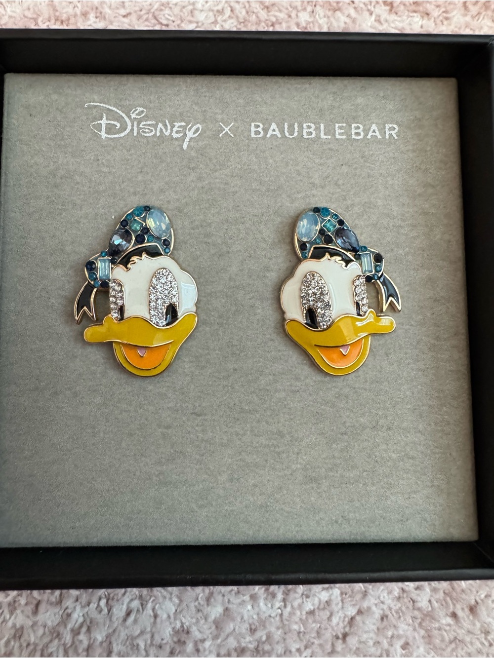 Disney x BaubleBar Donald Duck Crystal Enamel Stud Earrings NIB